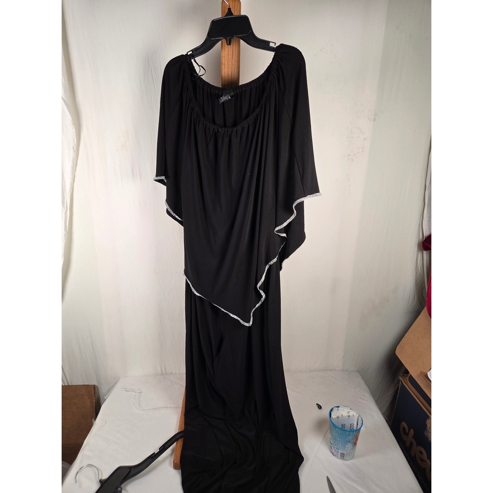 MSK Black Off The Shoulder Rhinestone Trim Tiered Overlay Jumpsuit Romper XL